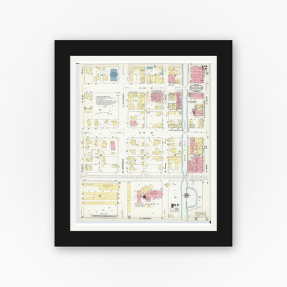 Old map wall art mockup — black gallery frame with white mat — Sanborn Fire Insurance Map from Delphos, Van Wert And Allen Counties, Ohio (1911), Sheet #0012