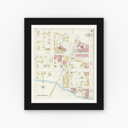 Old map wall art mockup — black gallery frame with white mat — Sanborn Fire Insurance Map from Fort Atkinson, Jefferson County, Wisconsin (1898), Sheet #0002