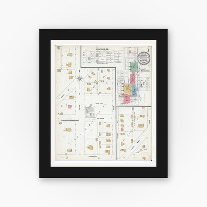 Old map wall art mockup — black gallery frame with white mat — Sanborn Fire Insurance Map from Wyoming, Stark County, Illinois (1899) - Complete Map Set