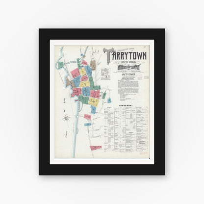 Old map wall art mockup — black gallery frame with white mat — Sanborn Fire Insurance Map from Tarrytown, Westchester County, New York (1903), Sheet #0001