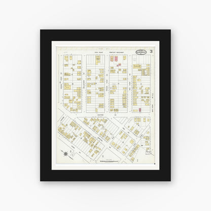 Old map wall art mockup — black gallery frame with white mat — Sanborn Fire Insurance Map from Keansburg, Monmouth County, New Jersey (1918), Sheet #0003