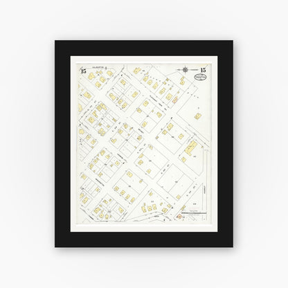 Old map wall art mockup — black gallery frame with white mat — Sanborn Fire Insurance Map from Trenton, Grundy County, Missouri (1924), Sheet #0015