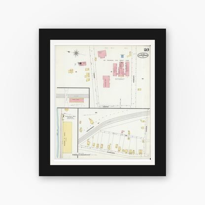 Old map wall art mockup — black gallery frame with white mat — Sanborn Fire Insurance Map from Stroudsburg, Monroe County, Pennsylvania (1905), Sheet #0020