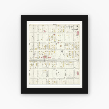 Old map wall art mockup — black gallery frame with white mat — Sanborn Fire Insurance Map from San Benito, Cameron County, Texas (1917), Sheet #0005