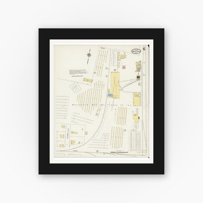 Old map wall art mockup — black gallery frame with white mat — Sanborn Fire Insurance Map from Wauchula, Hardee County, Florida (1914), Sheet #0006