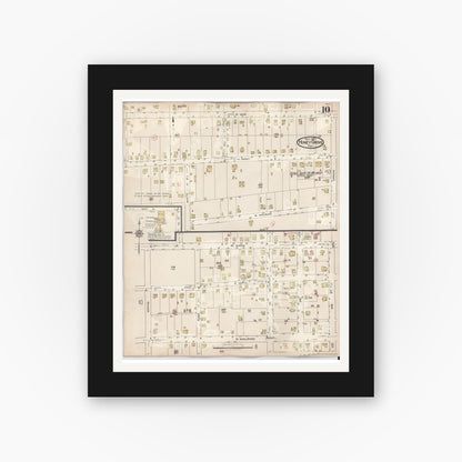 Old map wall art mockup — black gallery frame with white mat — Sanborn Fire Insurance Map from Honey Grove, Fannin County, Texas (1943), Sheet #0010