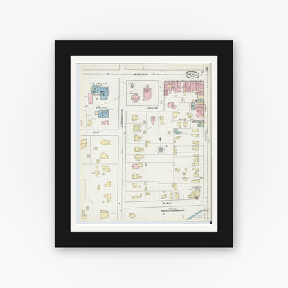 Old map wall art mockup — black gallery frame with white mat — Sanborn Fire Insurance Map from Oberlin, Lorain County, Ohio (1893), Sheet #0003