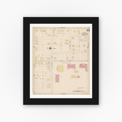 Old map wall art mockup — black gallery frame with white mat — Sanborn Fire Insurance Map from Compton, Los Angeles County, California (1922), Sheet #0010