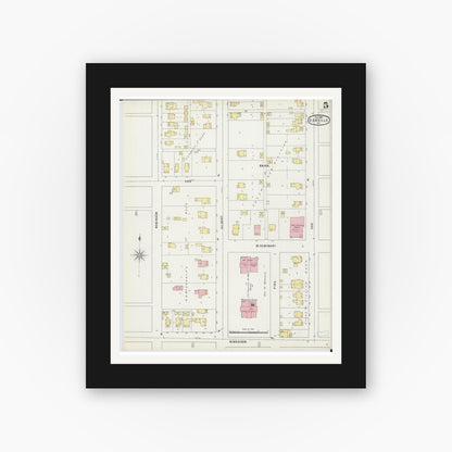 Old map wall art mockup — black gallery frame with white mat — Sanborn Fire Insurance Map from Danville, Vermilion County, Illinois (1895), Sheet #0005