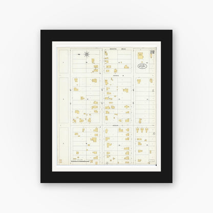 Old map wall art mockup — black gallery frame with white mat — Sanborn Fire Insurance Map from Miami, Dade County, Florida (1906), Sheet #0012