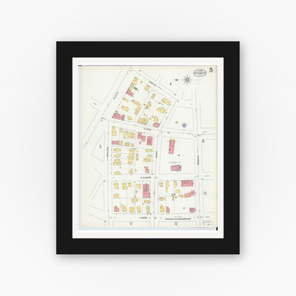 Old map wall art mockup — black gallery frame with white mat — Sanborn Fire Insurance Map from Fremont, Sandusky County, Ohio (1904), Sheet #0005