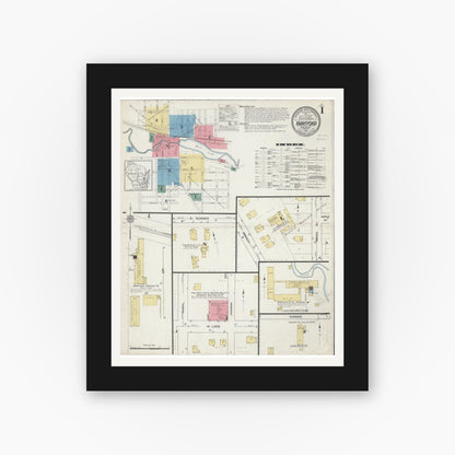 Old map wall art mockup — black gallery frame with white mat — Sanborn Fire Insurance Map from Hartford, Washington County, Wisconsin (1913) - Complete Map Set