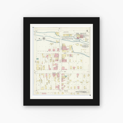 Old map wall art mockup — black gallery frame with white mat — Sanborn Fire Insurance Map from New Bremen, Auglaize County, Ohio (1907), Sheet #0004
