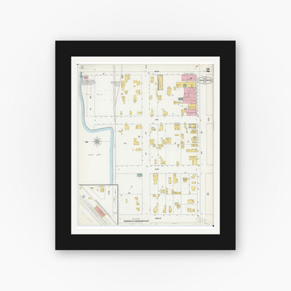 Old map wall art mockup — black gallery frame with white mat — Sanborn Fire Insurance Map from Sauk Centre, Stearns County, Minnesota (1903), Sheet #0002