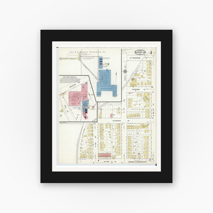 Old map wall art mockup — black gallery frame with white mat — Sanborn Fire Insurance Map from Barberton, Summit County, Ohio (1916), Sheet #0004