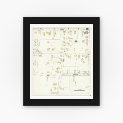 Old map wall art mockup — black gallery frame with white mat — Sanborn Fire Insurance Map from Orange, Franklin County, Massachusetts (1911), Sheet #0012