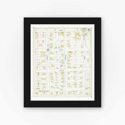Old map wall art mockup — black gallery frame with white mat — Sanborn Fire Insurance Map from Polo, Ogle County, Illinois (1899), Sheet #0004
