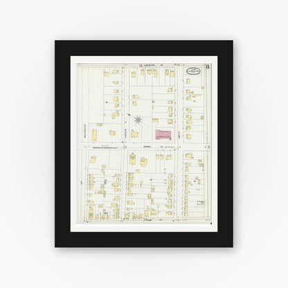 Old map wall art mockup — black gallery frame with white mat — Sanborn Fire Insurance Map from Flushing, Queens County, New York (1897), Sheet #0008