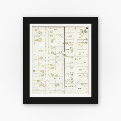 Old map wall art mockup — black gallery frame with white mat — Sanborn Fire Insurance Map from Necedah, Juneau County, Wisconsin (1898), Sheet #0005