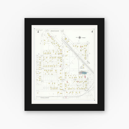 Old map wall art mockup — black gallery frame with white mat — Sanborn Fire Insurance Map from Wellington, Lorain County, Ohio (1933), Sheet #0004