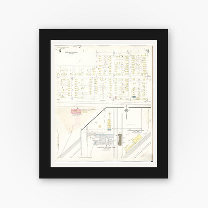 Old map wall art mockup — black gallery frame with white mat — Sanborn Fire Insurance Map from Valley Junction, Polk County, Iowa (1941), Sheet #0006