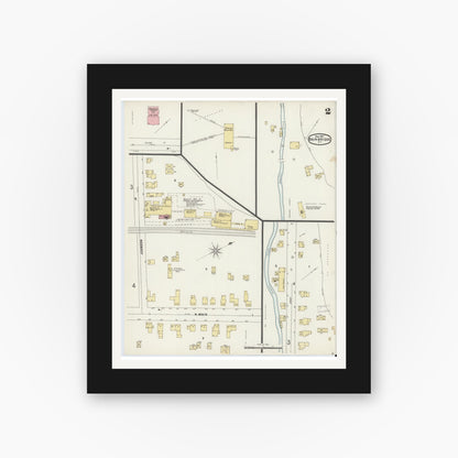 Old map wall art mockup — black gallery frame with white mat — Sanborn Fire Insurance Map from Bainbridge, Chenango County, New York (1897), Sheet #0002