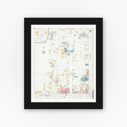 Old map wall art mockup — black gallery frame with white mat — Sanborn Fire Insurance Map from Prairie du Chien, Crawford County, Wisconsin (1905), Sheet #0002