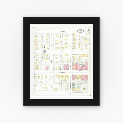Old map wall art mockup — black gallery frame with white mat — Sanborn Fire Insurance Map from Eagle Grove, Wright County, Iowa (1906), Sheet #0002