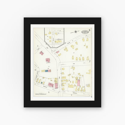 Old map wall art mockup — black gallery frame with white mat — Sanborn Fire Insurance Map from Cooperstown, Otsego County, New York (1909), Sheet #0005