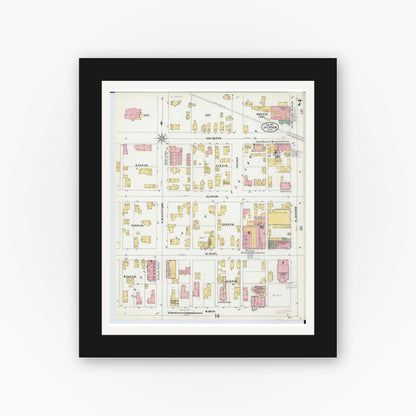 Old map wall art mockup — black gallery frame with white mat — Sanborn Fire Insurance Map from Jackson, Jackson County, Michigan (1899), Sheet #0007