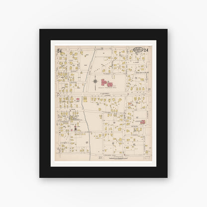 Old map wall art mockup — black gallery frame with white mat — Sanborn Fire Insurance Map from Gainesville, Alachua County, Florida (1922), Sheet #0024