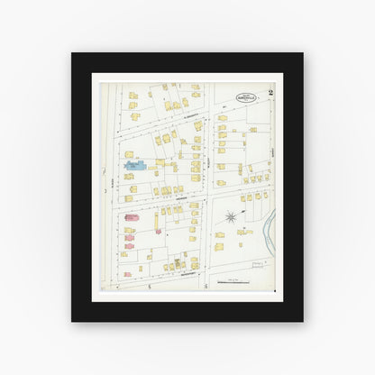 Old map wall art mockup — black gallery frame with white mat — Sanborn Fire Insurance Map from Somerville, Somerset County, New Jersey (1902), Sheet #0002