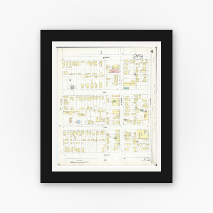 Old map wall art mockup — black gallery frame with white mat — Sanborn Fire Insurance Map from Clinton, Clinton County, Iowa (1897), Sheet #0004