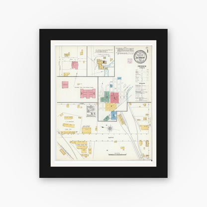 Old map wall art mockup — black gallery frame with white mat — Sanborn Fire Insurance Map from San Marcos, Hays County, Texas (1906) - Complete Map Set