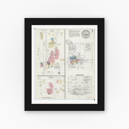 Old map wall art mockup — black gallery frame with white mat — Sanborn Fire Insurance Map from Hudson, Lenawee County, Michigan (1912) - Complete Map Set
