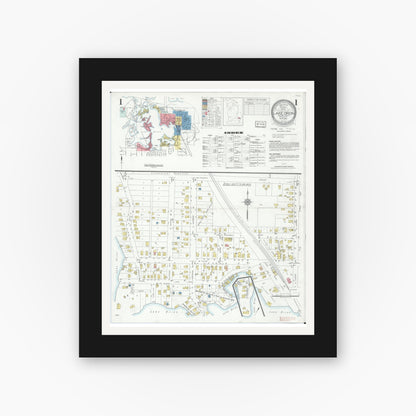 Old map wall art mockup — black gallery frame with white mat — Sanborn Fire Insurance Map from Lake Orion, Oakland County, Michigan (1934) - Complete Map Set