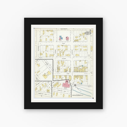 Old map wall art mockup — black gallery frame with white mat — Sanborn Fire Insurance Map from Ontonagon, Ontonagon County, Michigan (1917), Sheet #0002
