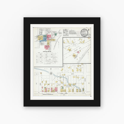 Old map wall art mockup — black gallery frame with white mat — Sanborn Fire Insurance Map from Staunton, Macoupin County, Illinois (1899) - Complete Map Set
