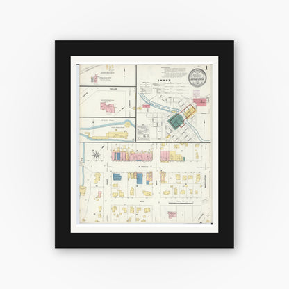 Old map wall art mockup — black gallery frame with white mat — Sanborn Fire Insurance Map from Grand Ledge, Eaton County, Michigan (1907) - Complete Map Set