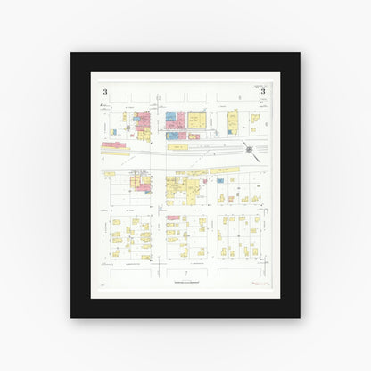 Old map wall art mockup — black gallery frame with white mat — Sanborn Fire Insurance Map from Harvard, McHenry County, Illinois (1934), Sheet #0003