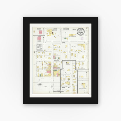 Old map wall art mockup — black gallery frame with white mat — Sanborn Fire Insurance Map from Upland, Grant County, Indiana (1902) - Complete Map Set