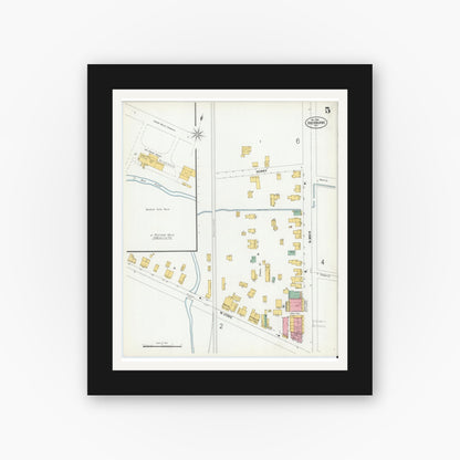 Old map wall art mockup — black gallery frame with white mat — Sanborn Fire Insurance Map from Sherburne, Chenango County, New York (1900), Sheet #0005