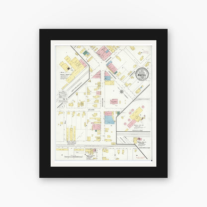 Old map wall art mockup — black gallery frame with white mat — Sanborn Fire Insurance Map from Windfall, Tipton County, Indiana (1909), Sheet #0001