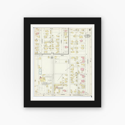 Old map wall art mockup — black gallery frame with white mat — Sanborn Fire Insurance Map from Kenton, Hardin County, Ohio (1897), Sheet #0002