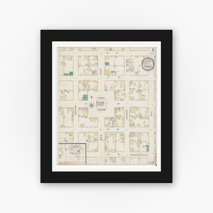 Old map wall art mockup — black gallery frame with white mat — Sanborn Fire Insurance Map from Jasper, Dubois County, Indiana (1886) - Complete Map Set