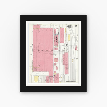 Old map wall art mockup — black gallery frame with white mat — Sanborn Fire Insurance Map from Berwick, Columbia County, Pennsylvania (1918), Sheet #0010