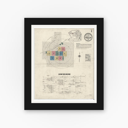 Old map wall art mockup — black gallery frame with white mat — Sanborn Fire Insurance Map from Paducah, Cottle County, Texas (1921) - Complete Map Set