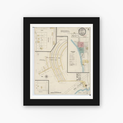 Old map wall art mockup — black gallery frame with white mat — Sanborn Fire Insurance Map from Lake City, Missaukee County, Michigan (1895) - Complete Map Set