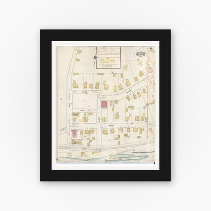 Old map wall art mockup — black gallery frame with white mat — Sanborn Fire Insurance Map from Addison, Steuben County, New York (1945), Sheet #0007