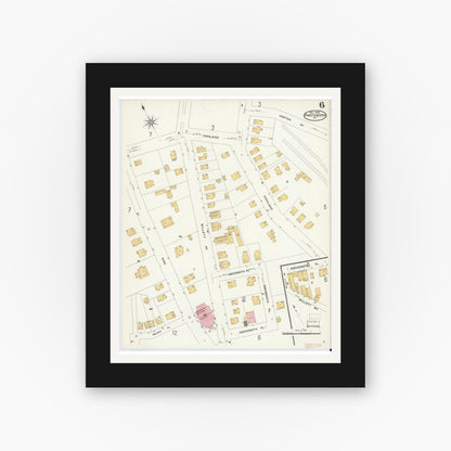 Old map wall art mockup — black gallery frame with white mat — Sanborn Fire Insurance Map from Port Chester, Westchester County, New York (1908), Sheet #0006